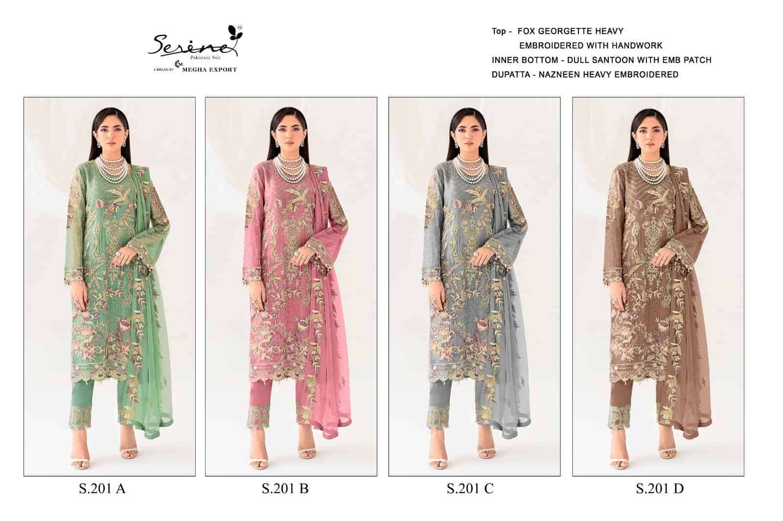 Serine S 201 Colors Pakistani Latest Designs Festive Wear Style Suit Exporter view 4