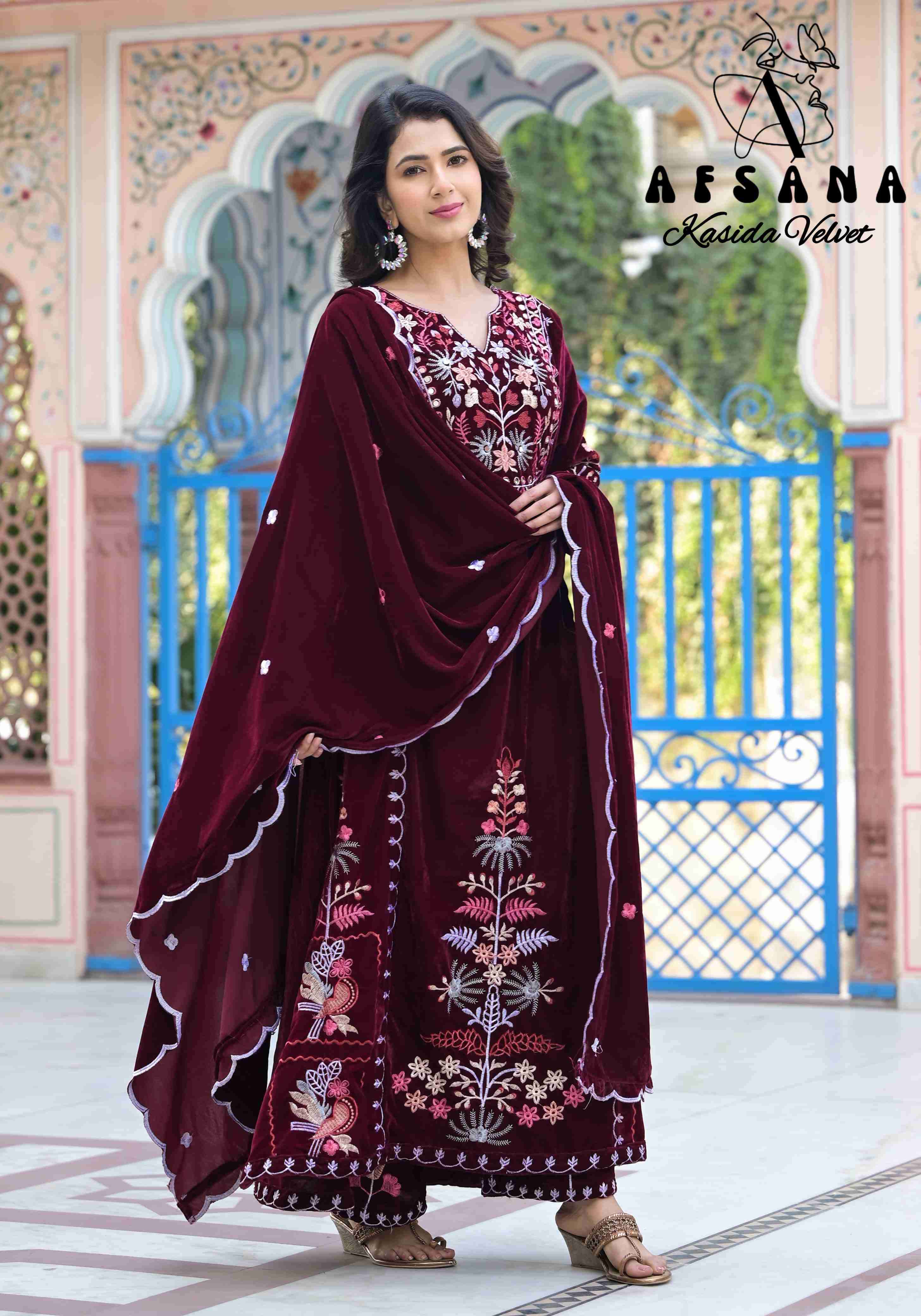 Afsana Kasida Velvet Nx New Designs Velvet 3 Piece Pair Festive Collection view 4