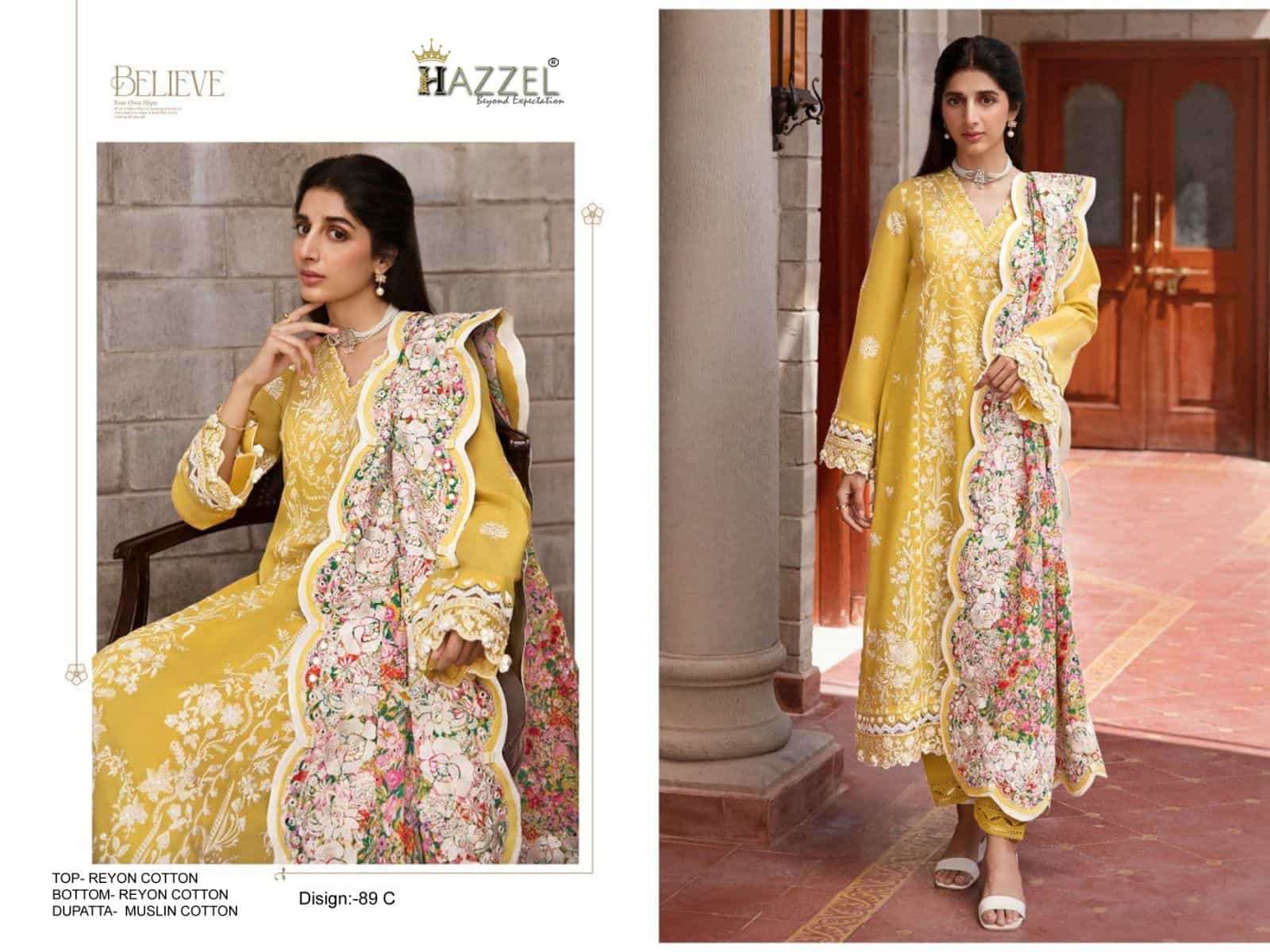 Hazzel 89 Colors Festive Wear Style Designer Embroidered Cotton Dress Wholesalers view 3