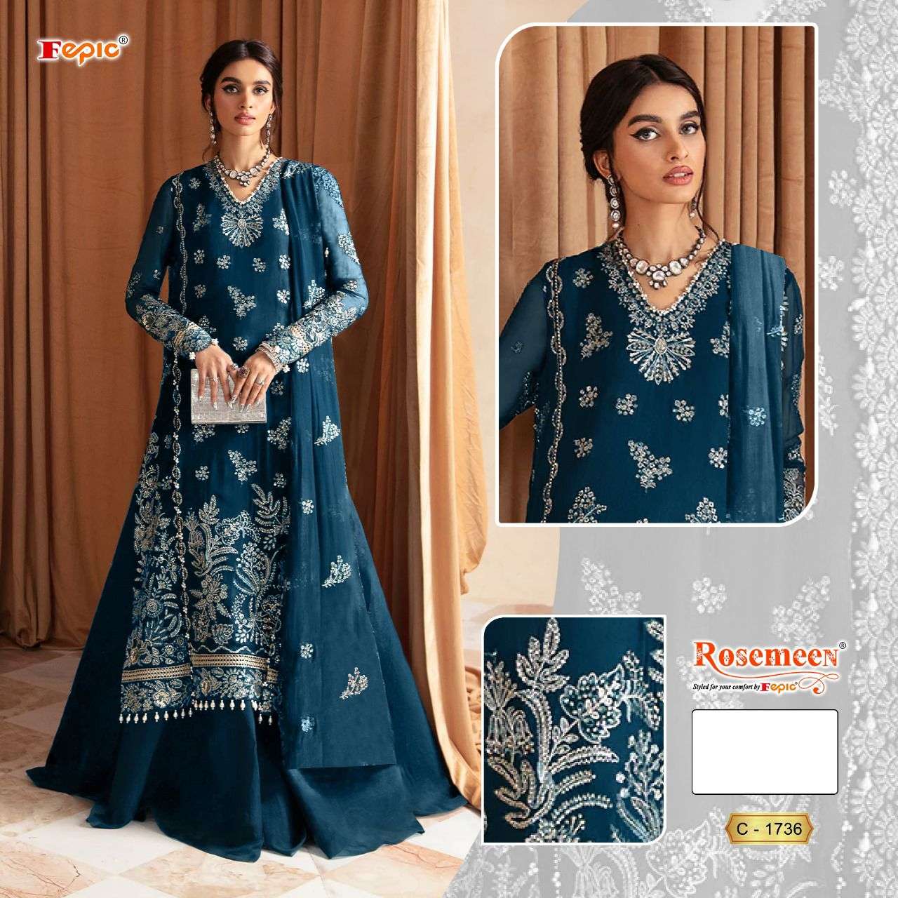 Fepic C 1736 Colors Georgette Pakistani Straight Suit Catalog Exporters view 5