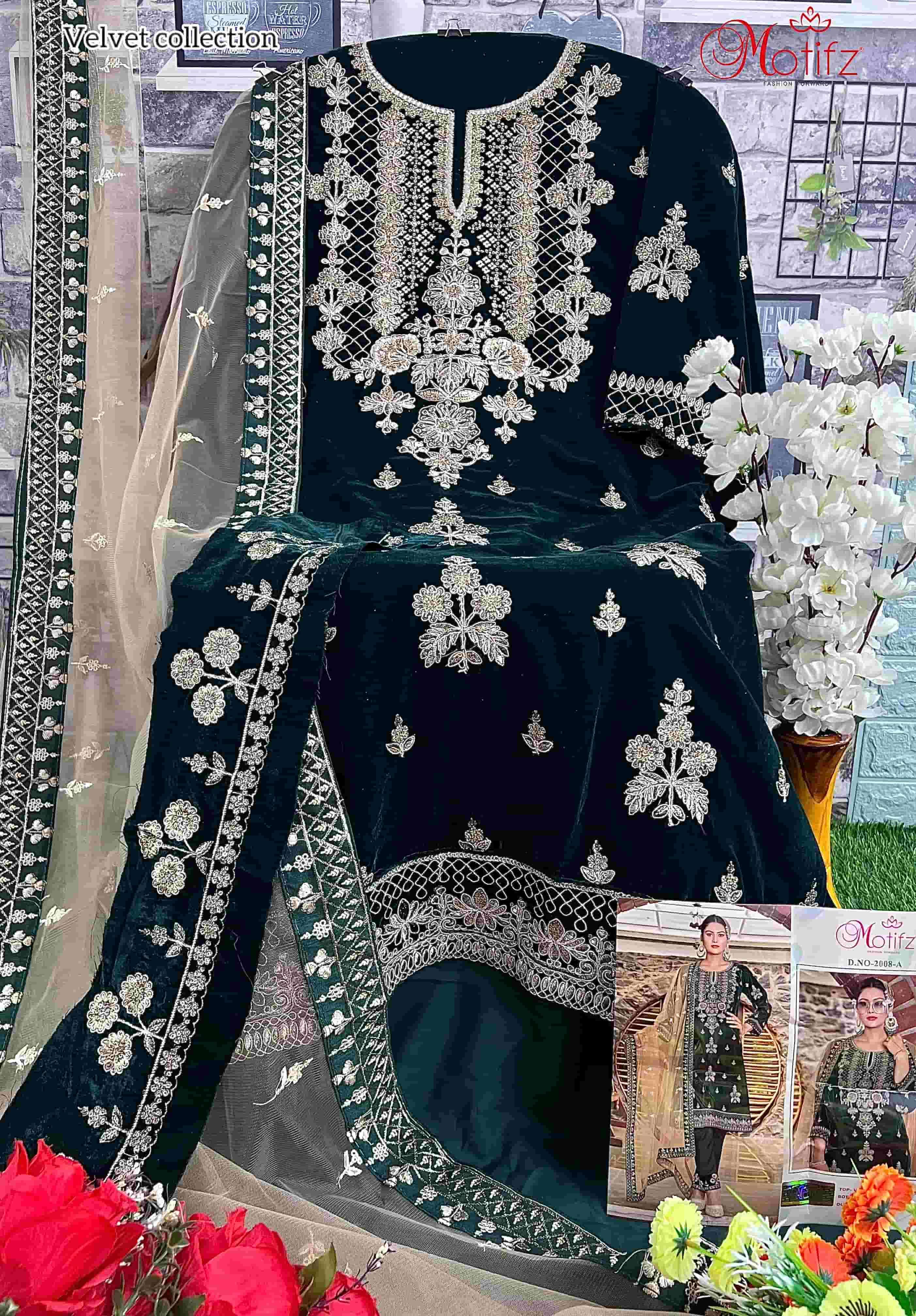 Motifz 2008 Colors Pakistani Heavy Designer Style Winter Wear Suit Exporters view 7