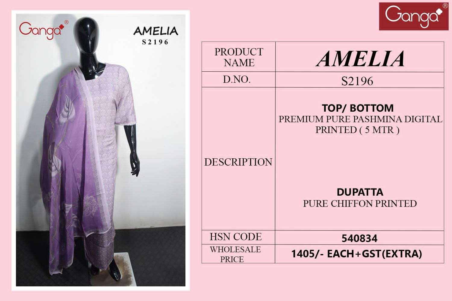 Ganga Amelia 2196 Digital Printed Pashmina Salwar Suit view 3