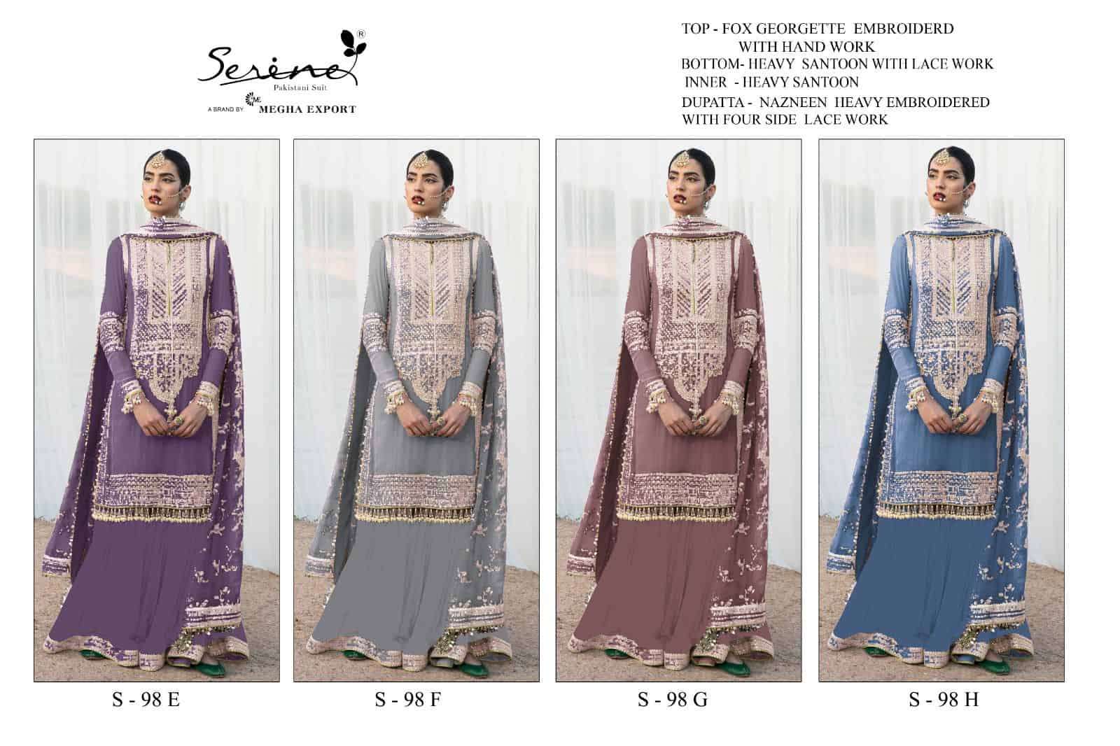Megha Export Serine S 98 Colors Pakistani Designer Suit Catalog Collection view 4