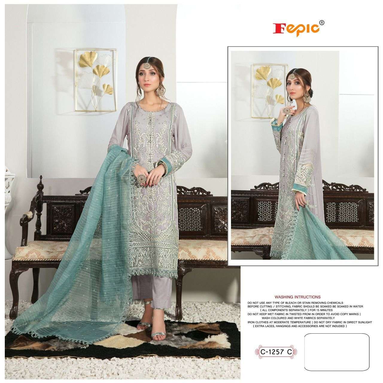 Fepic C 1257 Colors Georgette Embroidered Styles Pakistani Suit Catalog Exporter view 7
