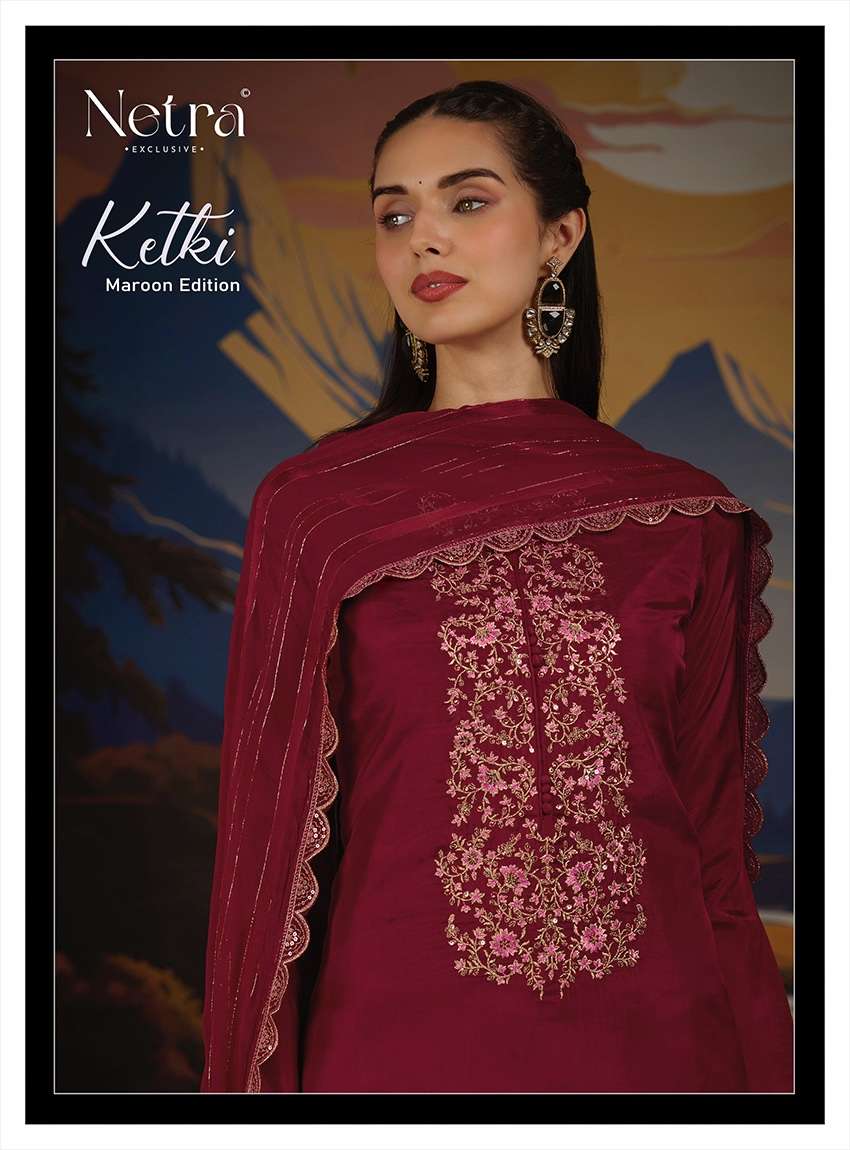 Netra Ketki Maroon Edition Unstitch Ladies Wear Designer Suits view 4