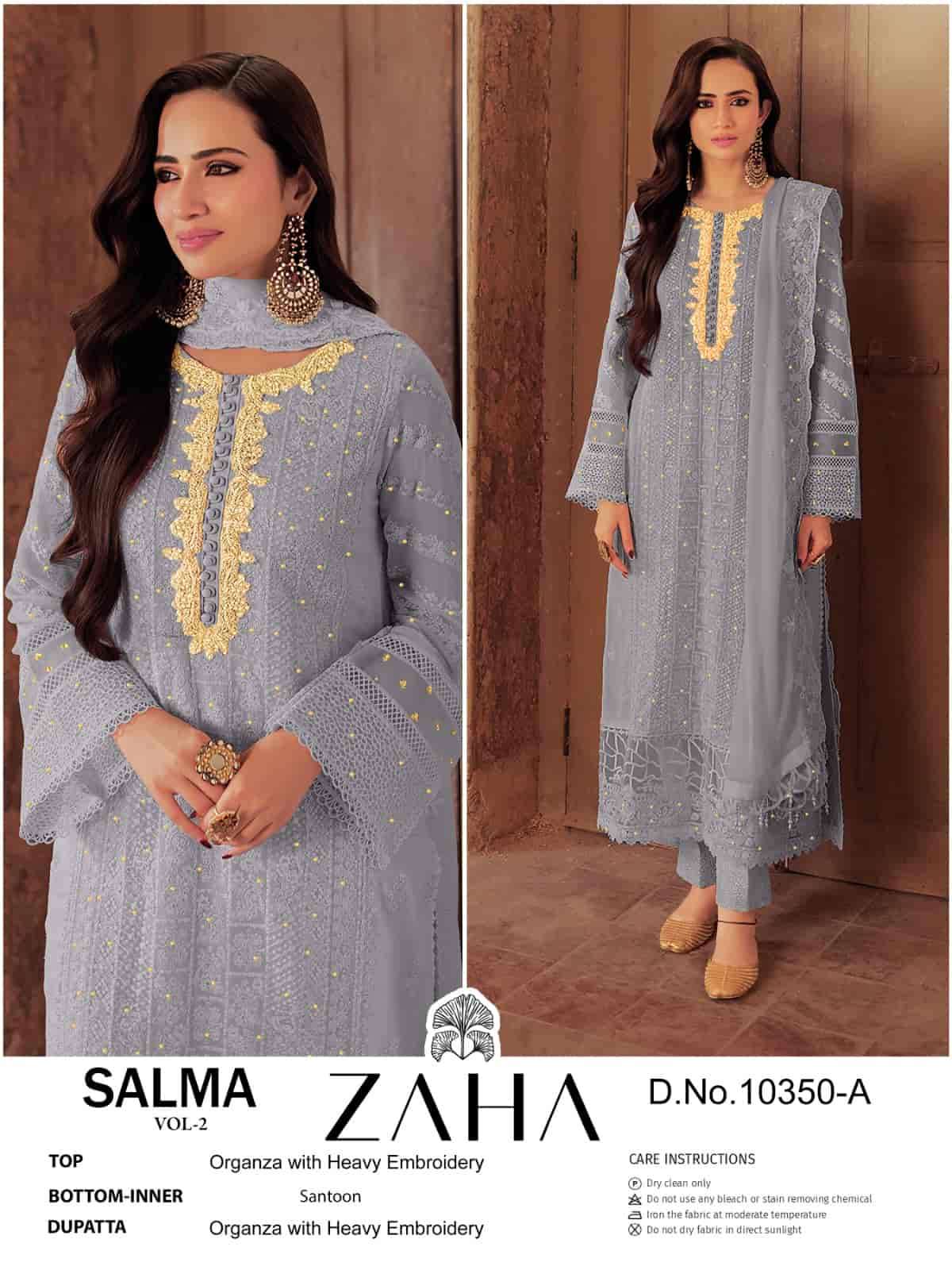 Zaha 10350 A Fancy Designer Style Organza Embroidered Suit Exporter