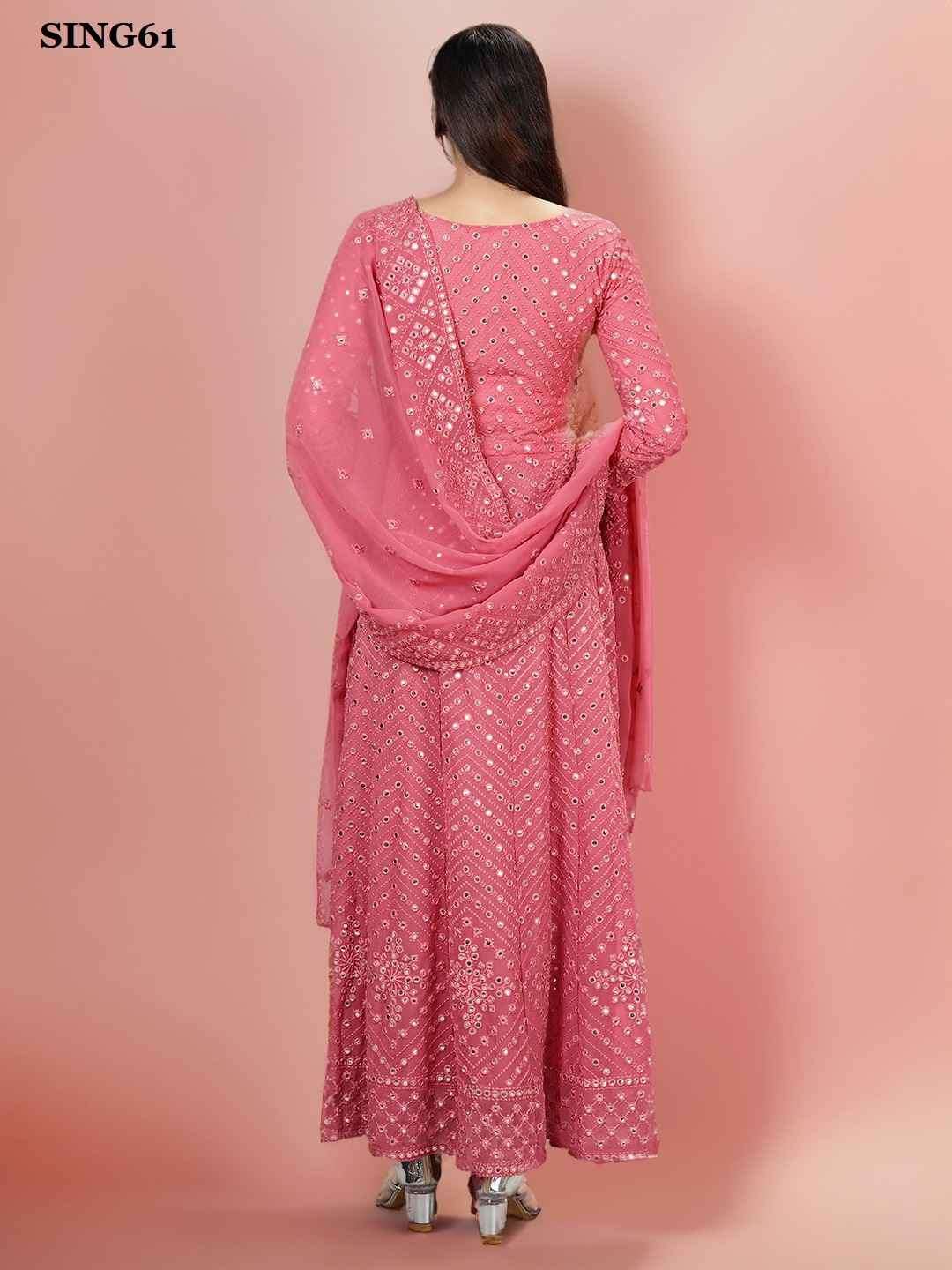 Arya Designs Pink Georgette Partywear Gown view 3