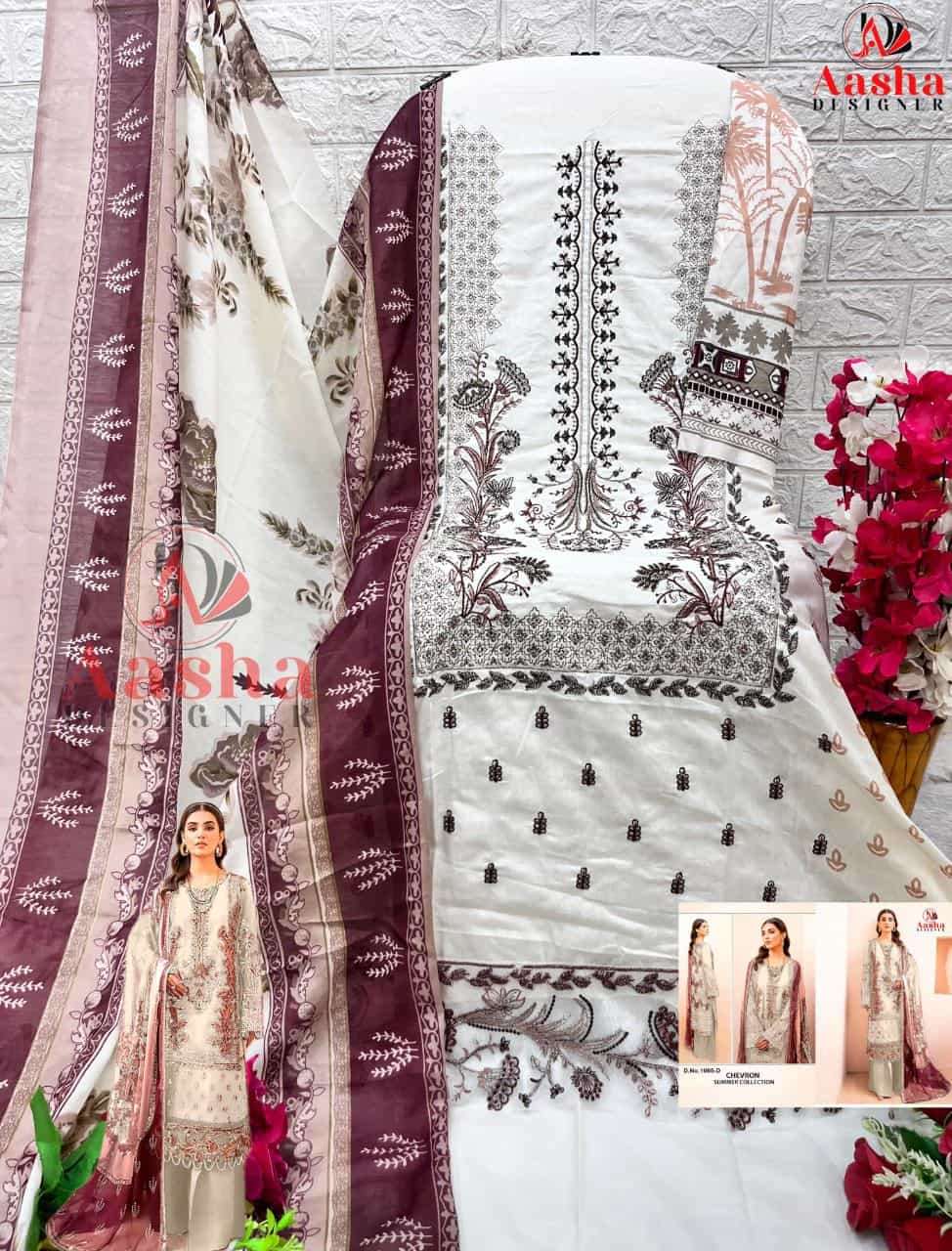 Aasha Designer 1065 Colors Chevron Summer Collection Designer Embroidered Dress Exporter view 8