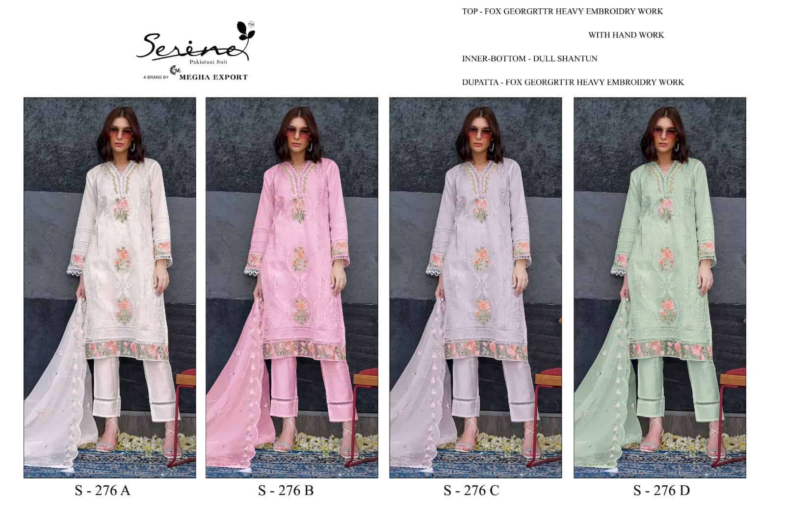 Megha Export S 276 Colors Pakistani Embroidered Georgette Salwar Suit Ensemble view 5