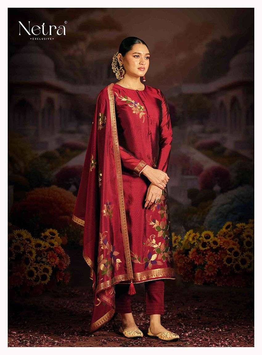 Netra Berlin Mehroon Edition Designer Jacquard Silk Suit New Collection view 2