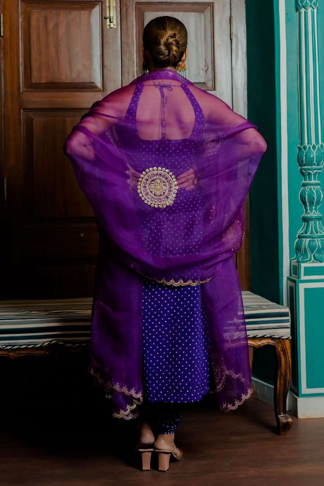 Arya Designs Purple Satin Pant Style Suit view 2