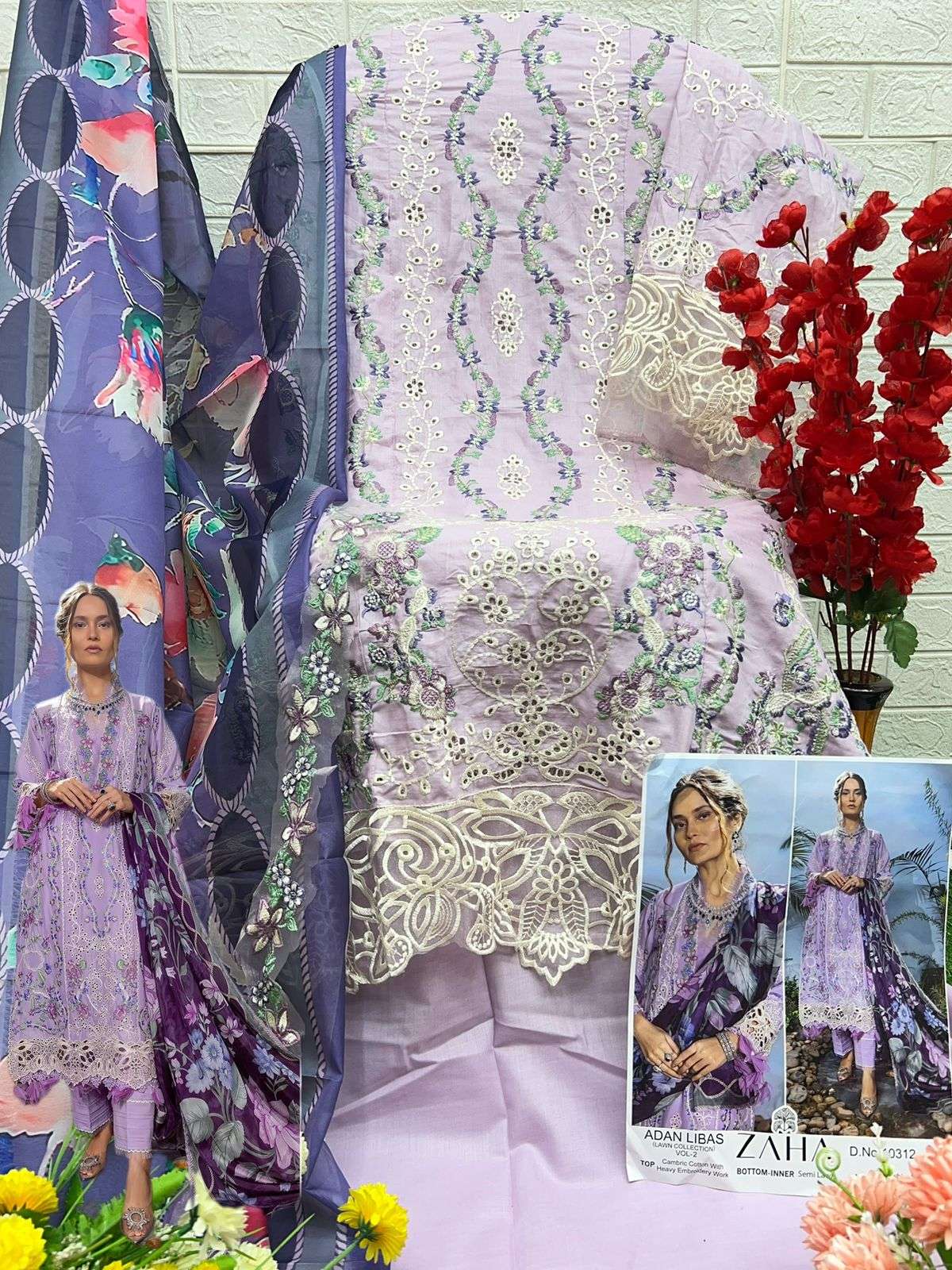 Zaha Adan Libas Lawn Collection Vol 2 Heavy Embroidered Pakistani Suit view 7