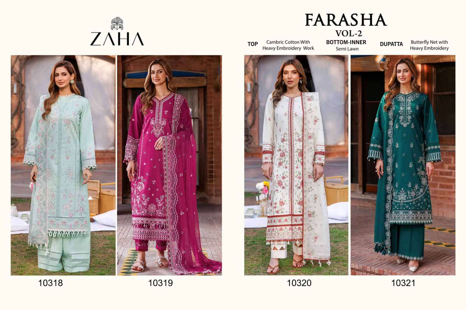 Zaha Farasha Vol 2 Pakistani Designer Embroidered Cotton Suit Wholesalers view 5