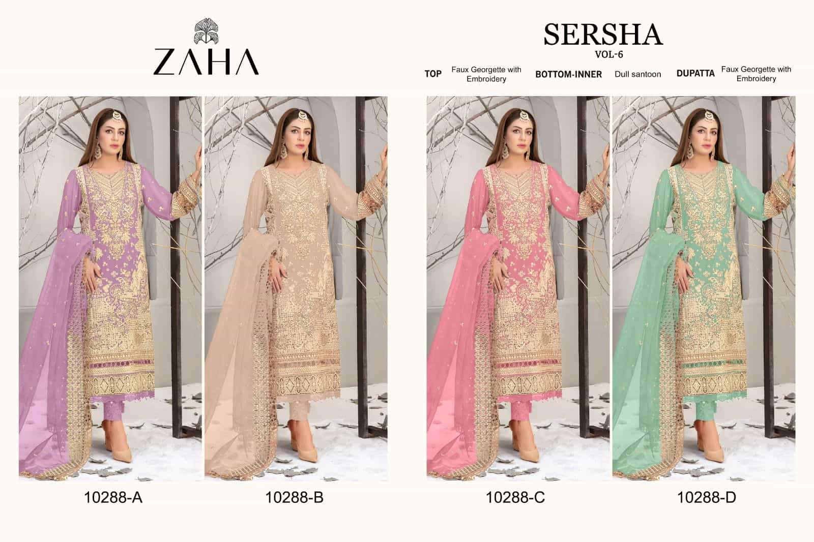 Zaha Sersha Vol 6 10288 Colors Pakistani Georgette Embroidered Suit Wholesalers view 5