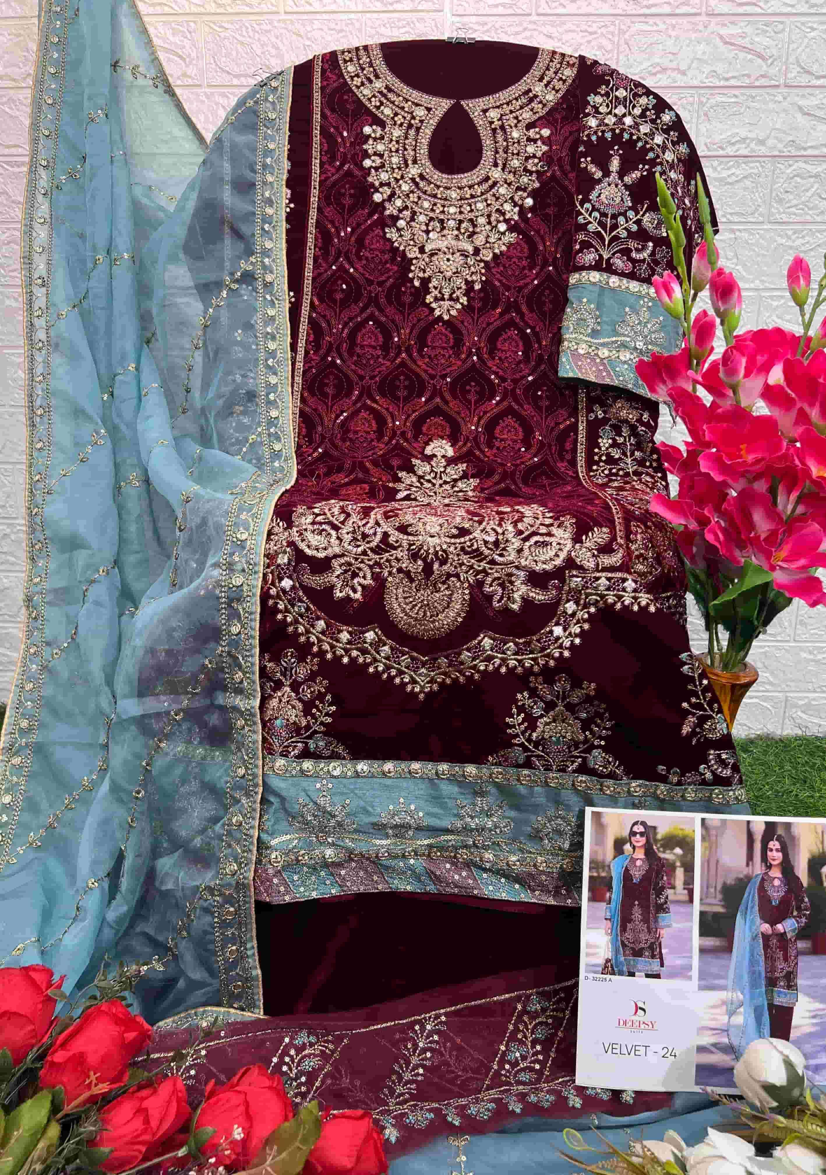 Deepsy D 32225 A Pakistani Festive Wear Style Velvet Salwar Kameez view 2