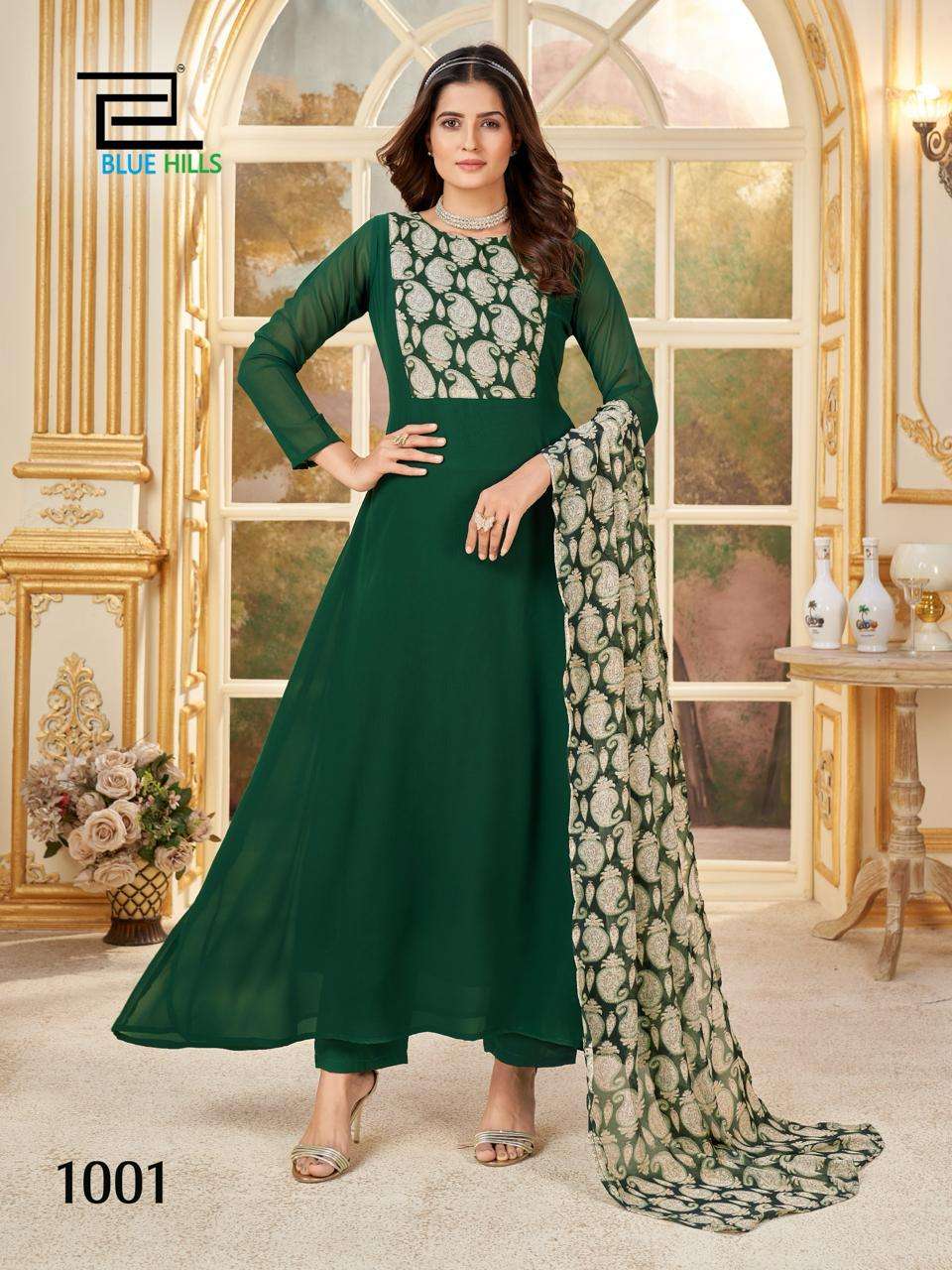 Blue Hills Nithya Fancy Georgette Anarkali Style Kurti Pant Dupatta New Designs view 3