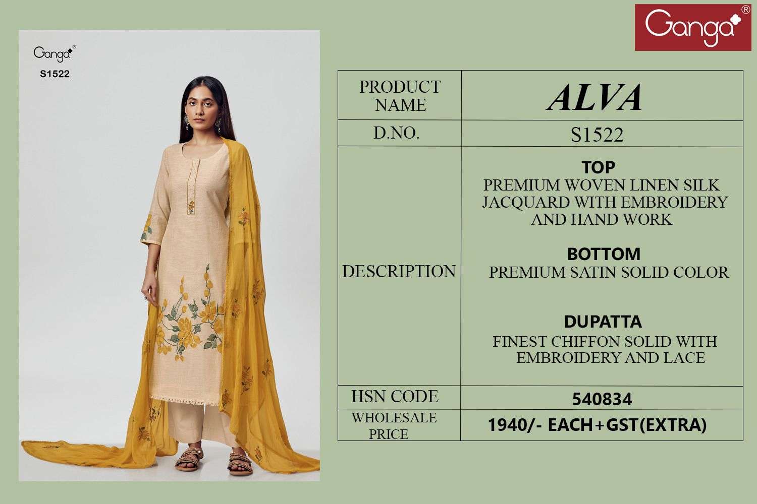 Ganga Alva 1522 Exclusive Designer Linen Silk Salwar Suit view 3