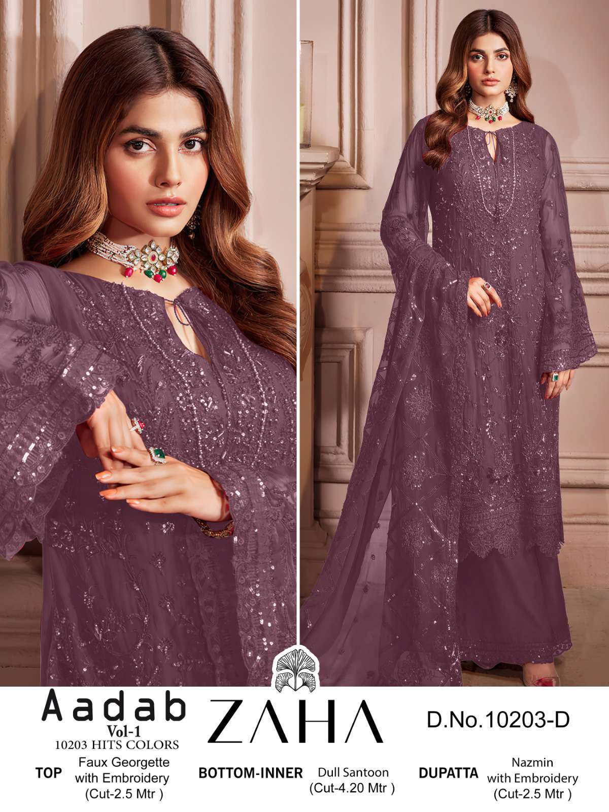 Zaha Aadab Vol 1 10203 Colors Fancy Georgette Pakistani Dress Wholesalers view 5