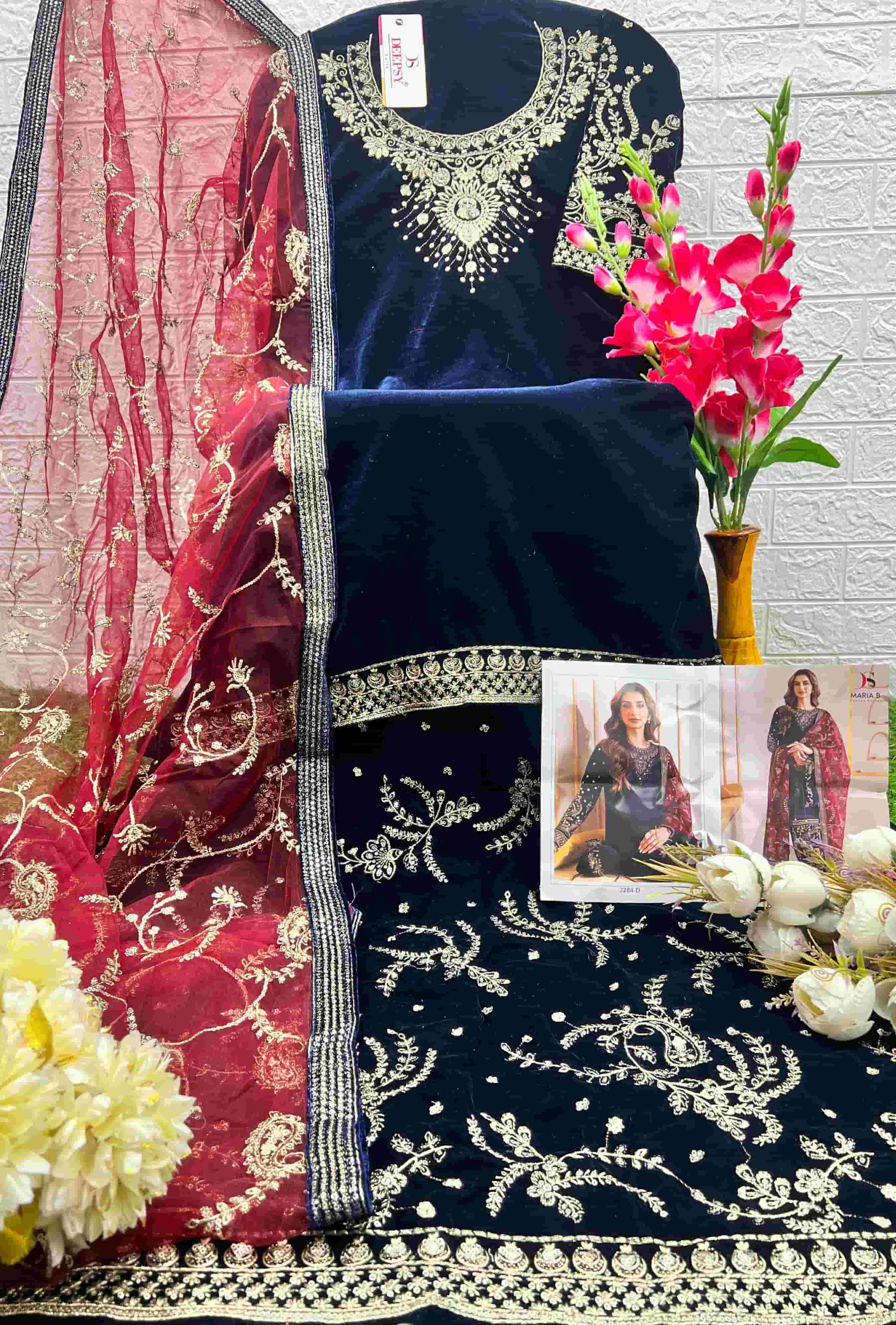 Deepsy D 3284 D Pakistani Style Designer Velvet Embroidered Suit Exporter view 2