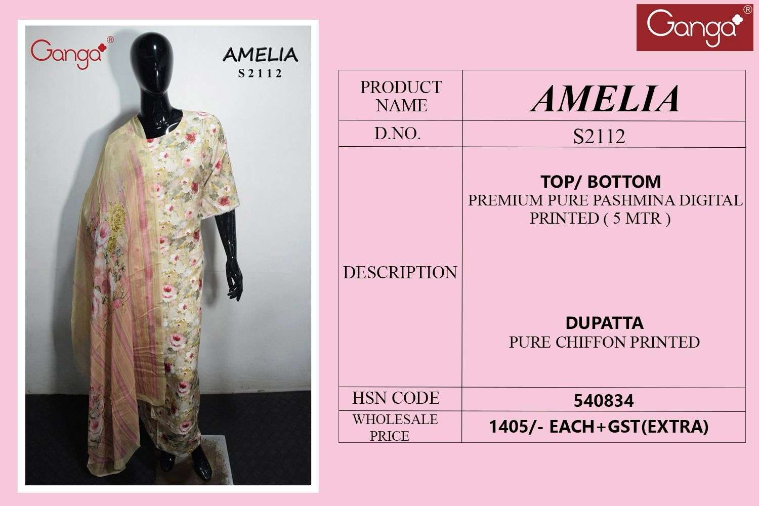 Ganga Amelia 2112 Digital Print Pashmina Suit view 3