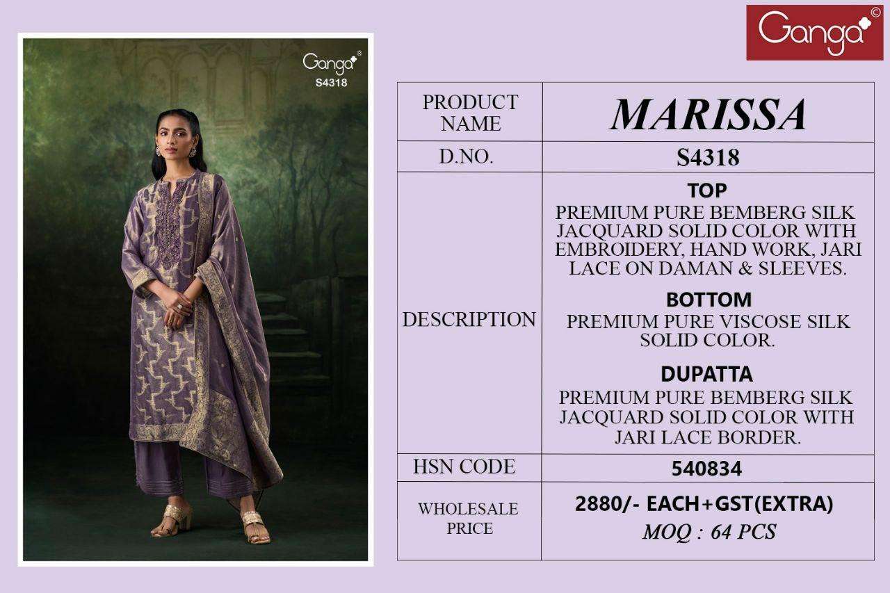 Ganga Fashion Marissa 4318 Pure Bemberg Silk Suit Latest Collection view 3