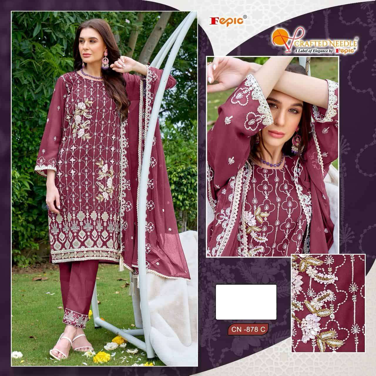 Crafted Needle CN 878 By Fepic Fancy Designer Style Pakistani Readymade Suit Exporters view 2