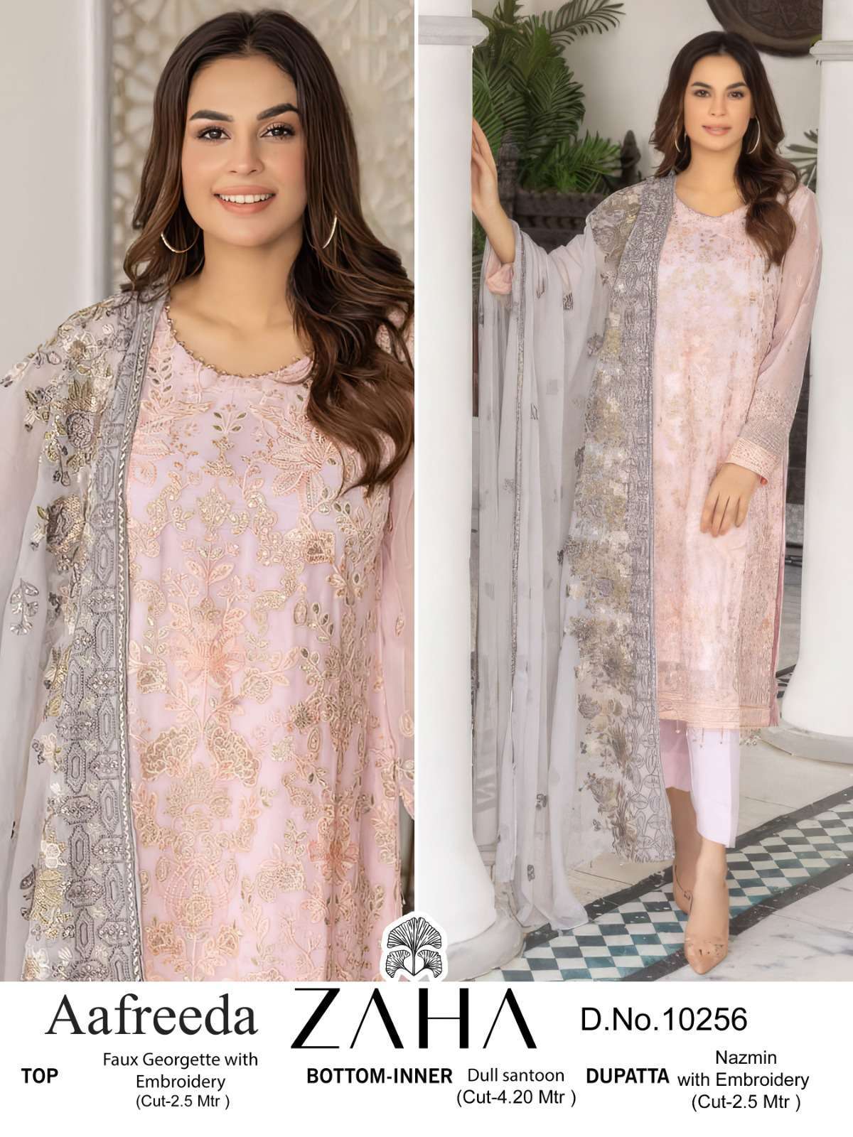 Zaha Aafreeda Vol 1 10256 To 10258 Designer Georgette Pakistani Suit Festive Collection view 2