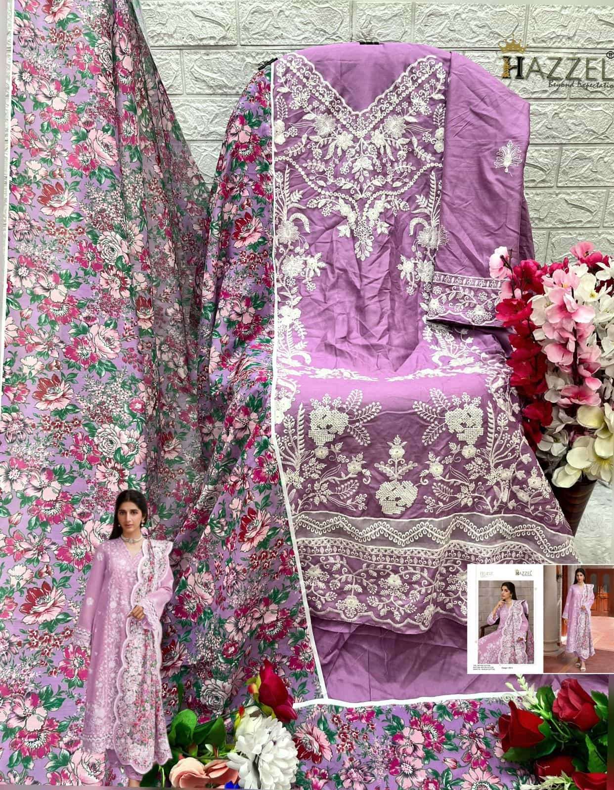 Hazzel 89 Colors Festive Wear Style Designer Embroidered Cotton Dress Wholesalers view 4