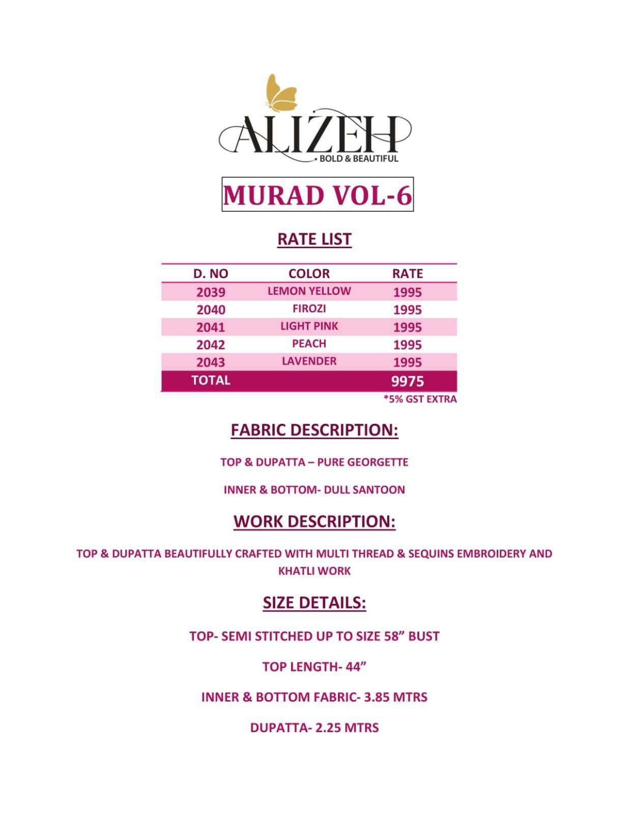 Alizeh Murad Vol 6 Party Wear Straight Suit Catalog Suppllier view 14