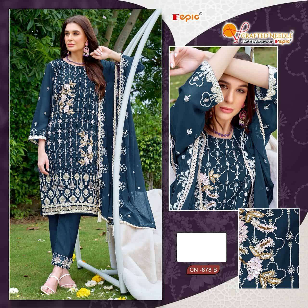 Crafted Needle CN 878 By Fepic Fancy Designer Style Pakistani Readymade Suit Exporters view 3