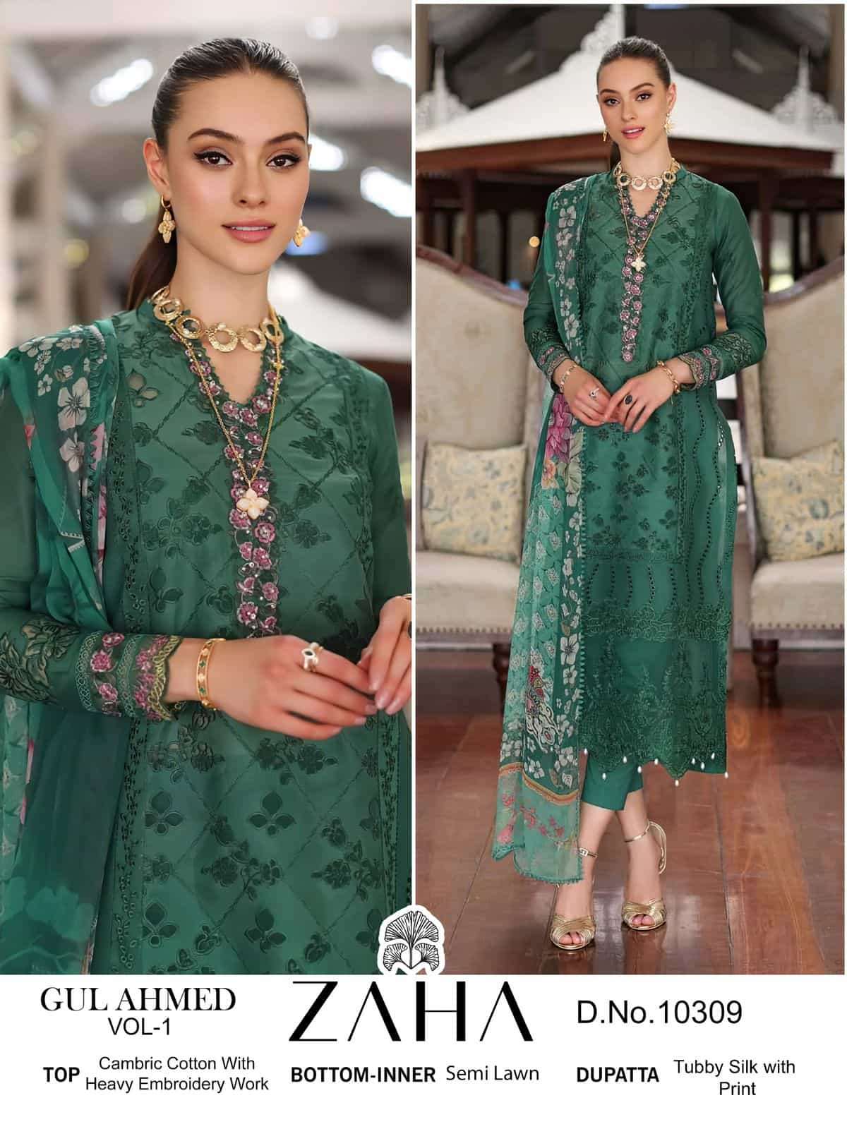 Zaha 10309 Embroidered Cotton Unstitched Suit