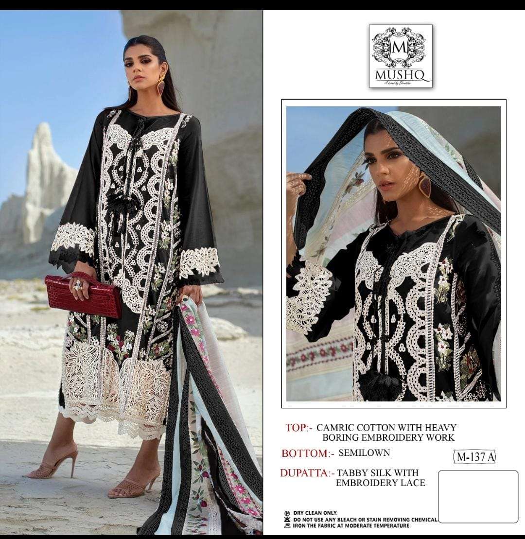 Mushq M 137 A Pakistani Fancy Designer Embroidered Cotton Suit Exporter