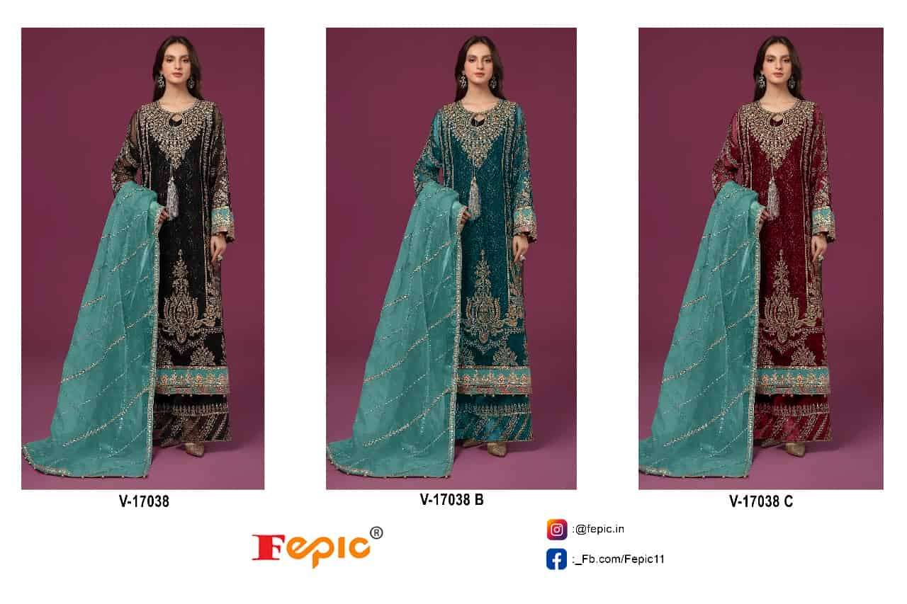 Fepic V 17038 Colors Pakistani Style Designer Velvet Suit Wholesalers view 4