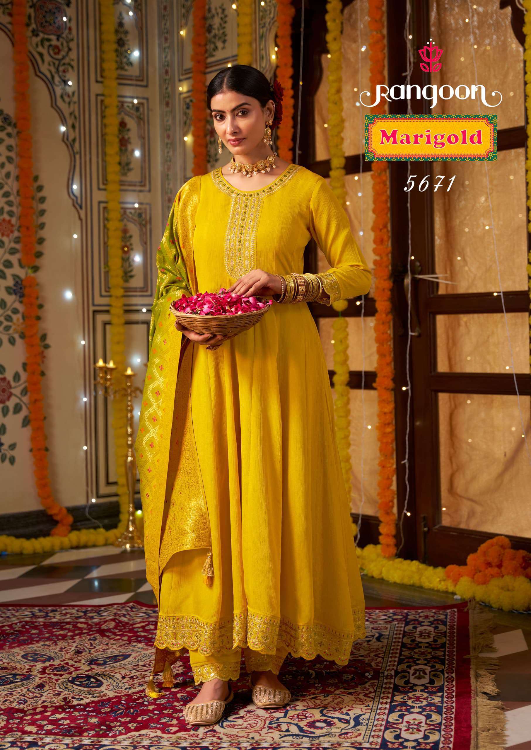 Rangoon Marigold Stylish Anarkali Pattern Suit Latest view 5