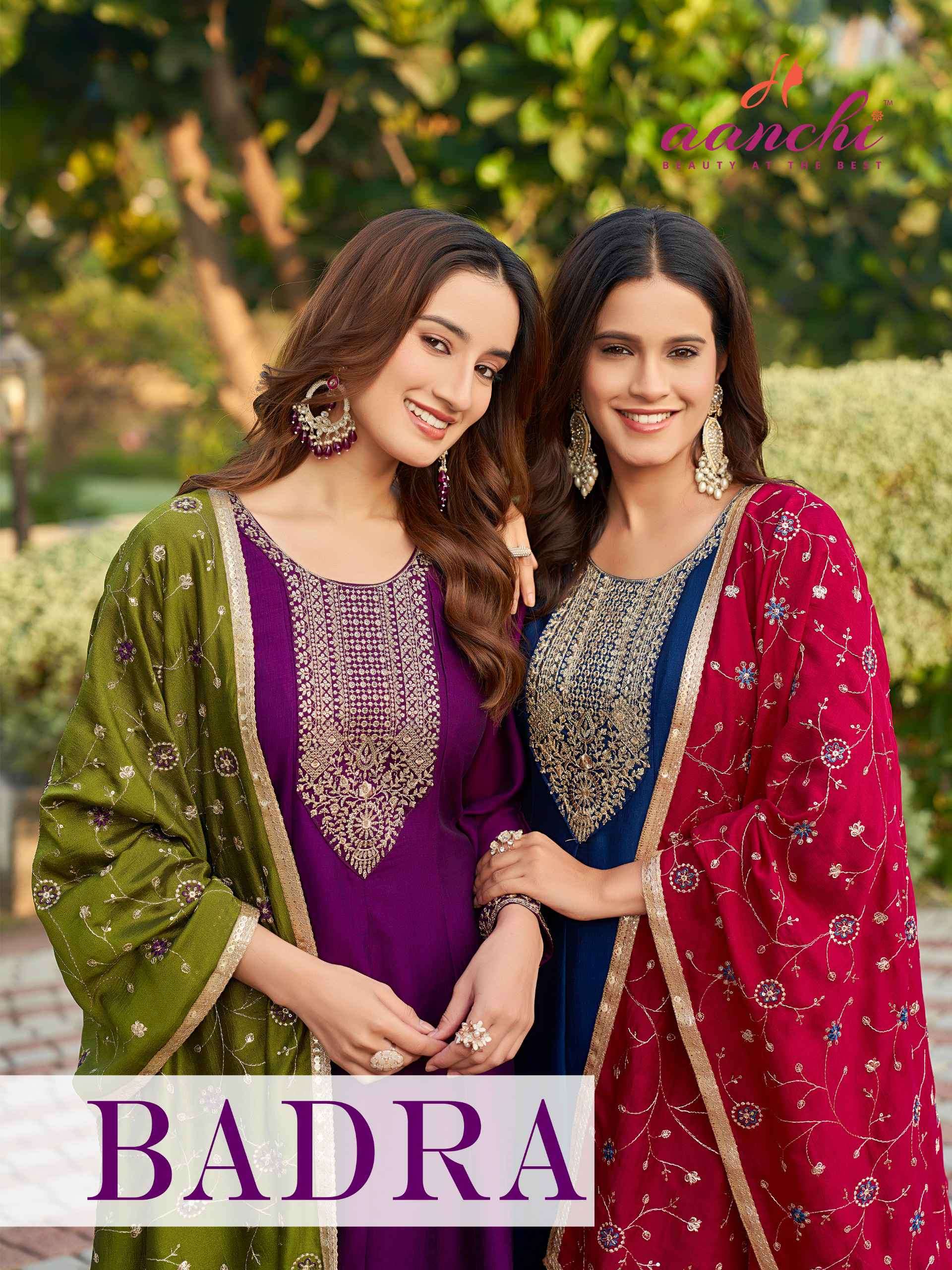 Aanchi Badra Fancy Silk Readymade Flair Suit Catalog Exporters view 2