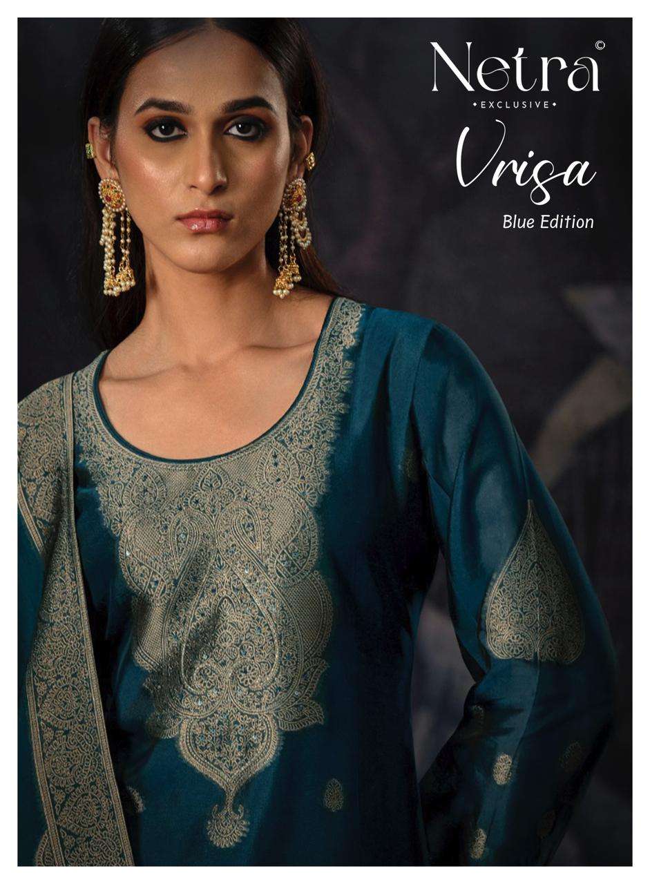 Netra Vrisa Blue Edition Partywear Style Jacquard Suit Latest Collection view 6