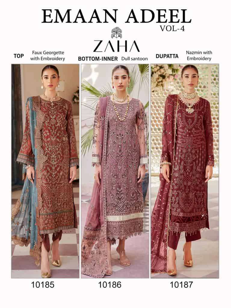 Zaha Emaan Adeel Vol 4 Pakistani Latest Designs Party Wear Suit Catalog Collection view 5