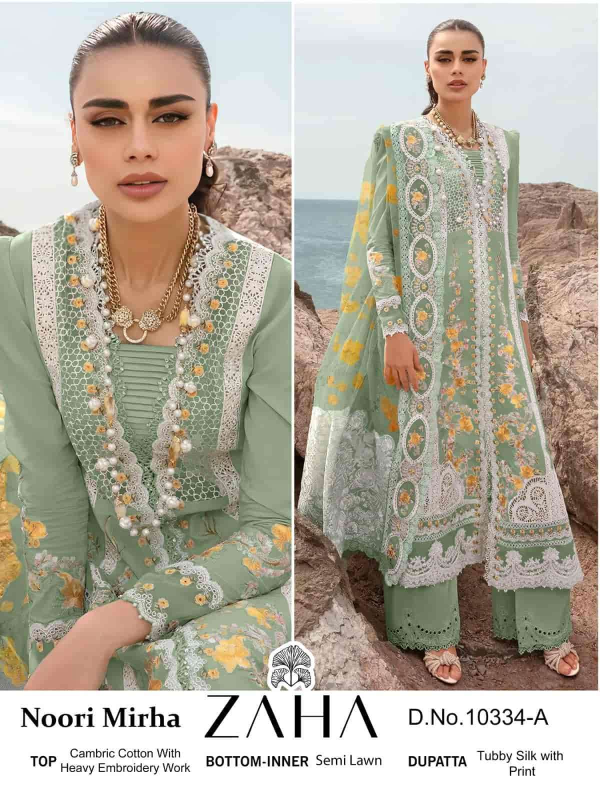 Zaha 10334 A Pakistani Cotton Embroidered Designer Suit Exporter