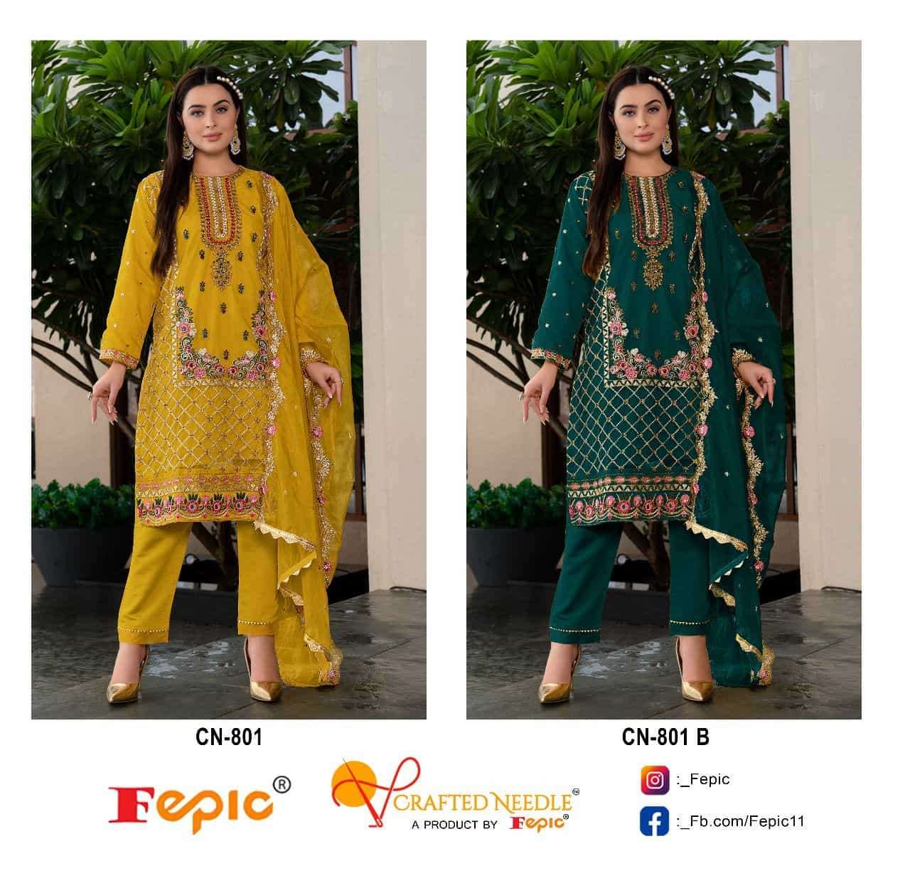 Crafted Needle CN 801 By Fepic Pakistani Designer Style Festive Wear Suit Wholesalers view 2
