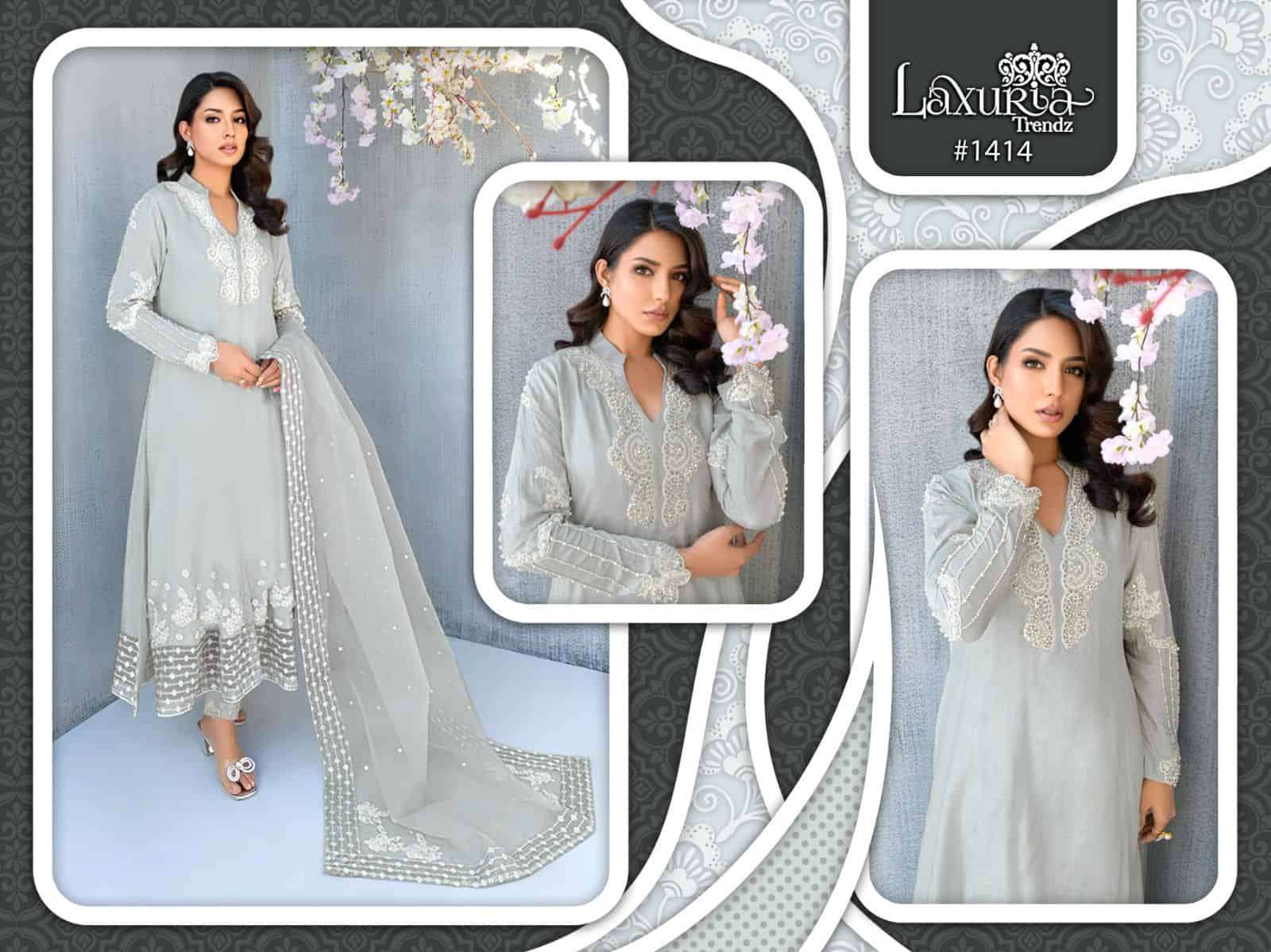 Laxuria Trends 1414 Latest Fancy Embroidered Designer Kurti Bottom Duptta Set Exporter view 2