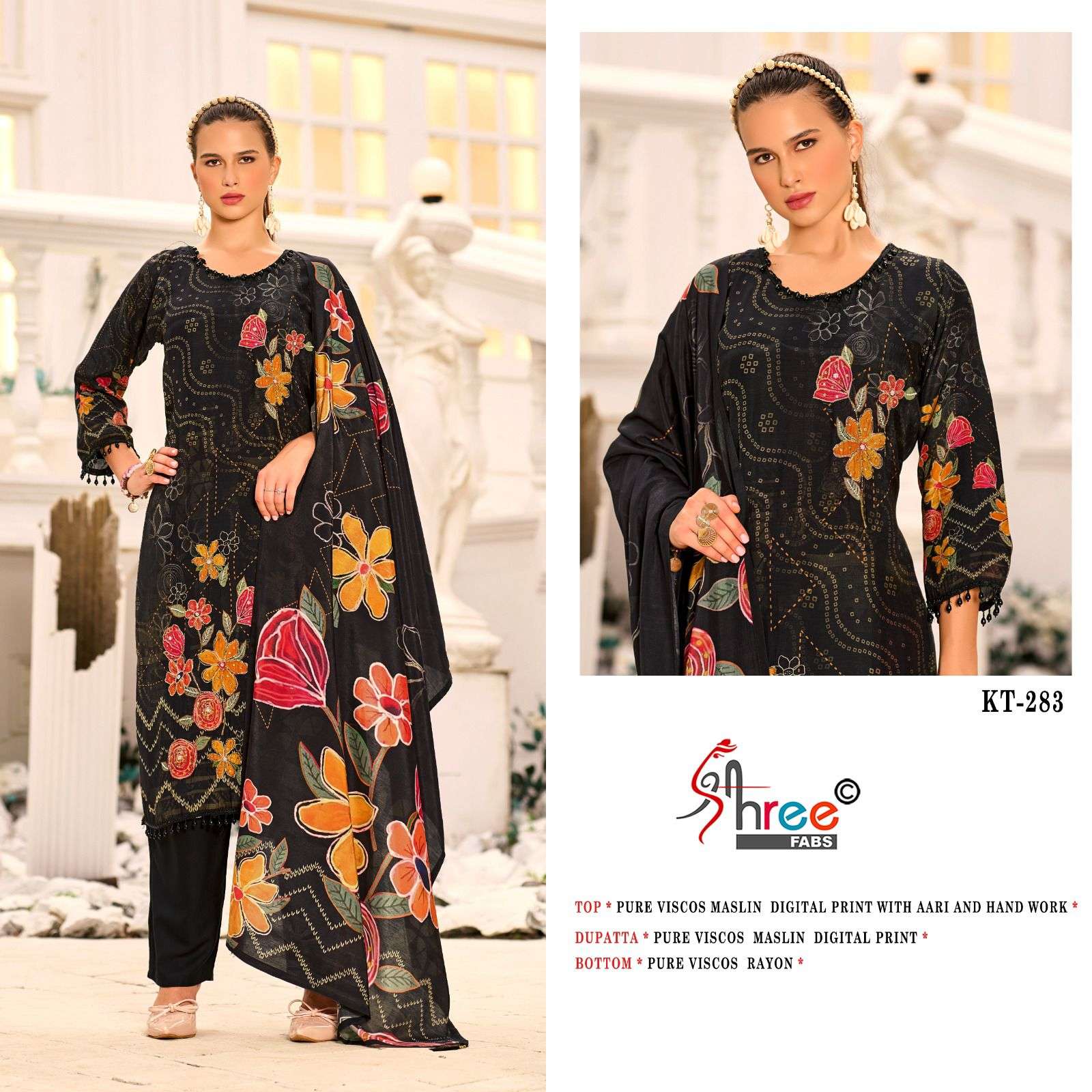 Shree Fabs Kt 283 Digital Prints Pakistani Muslin Suit Designs view 2