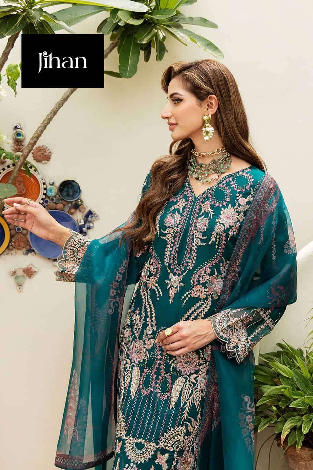 Jihan Riwayat Luxury Lawn Collection Embroidered Designer Dress Ensemble view 3