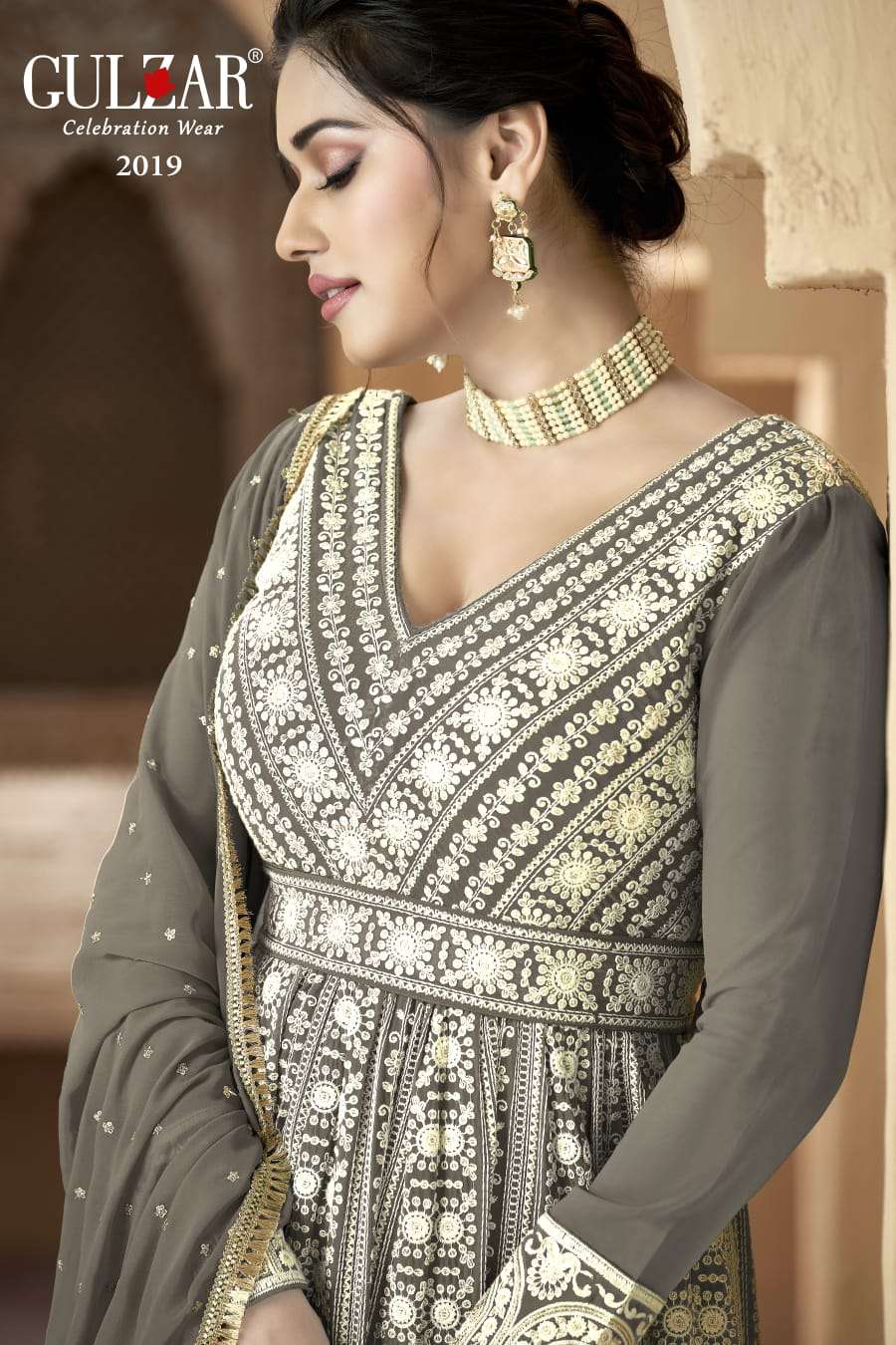 Gulzar Resham Latest Designer Anarkali Gown Partywear Collection view 4