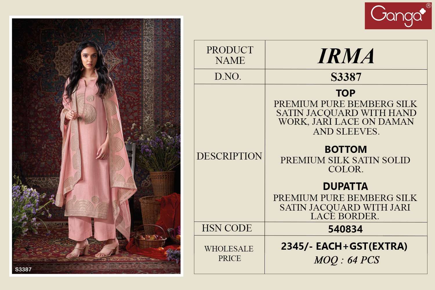 Ganga Fashion Irma 3387 Bemberg Silk Suit view 3