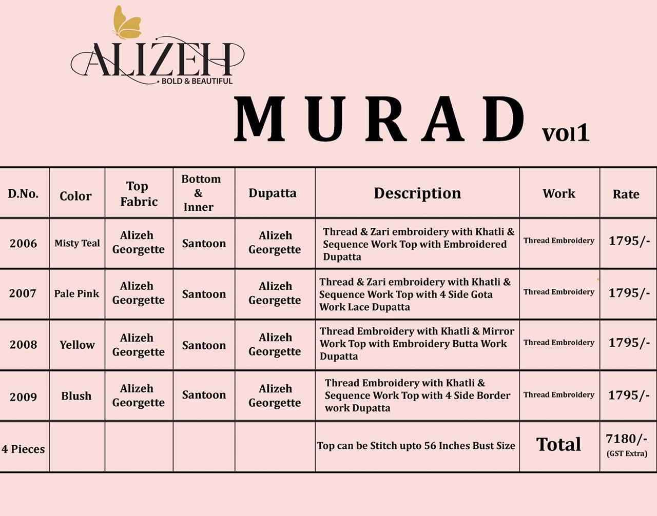 Aliizeh Murad Vol 1 Party Wear Straight Suit Collection at Best Rate view 20