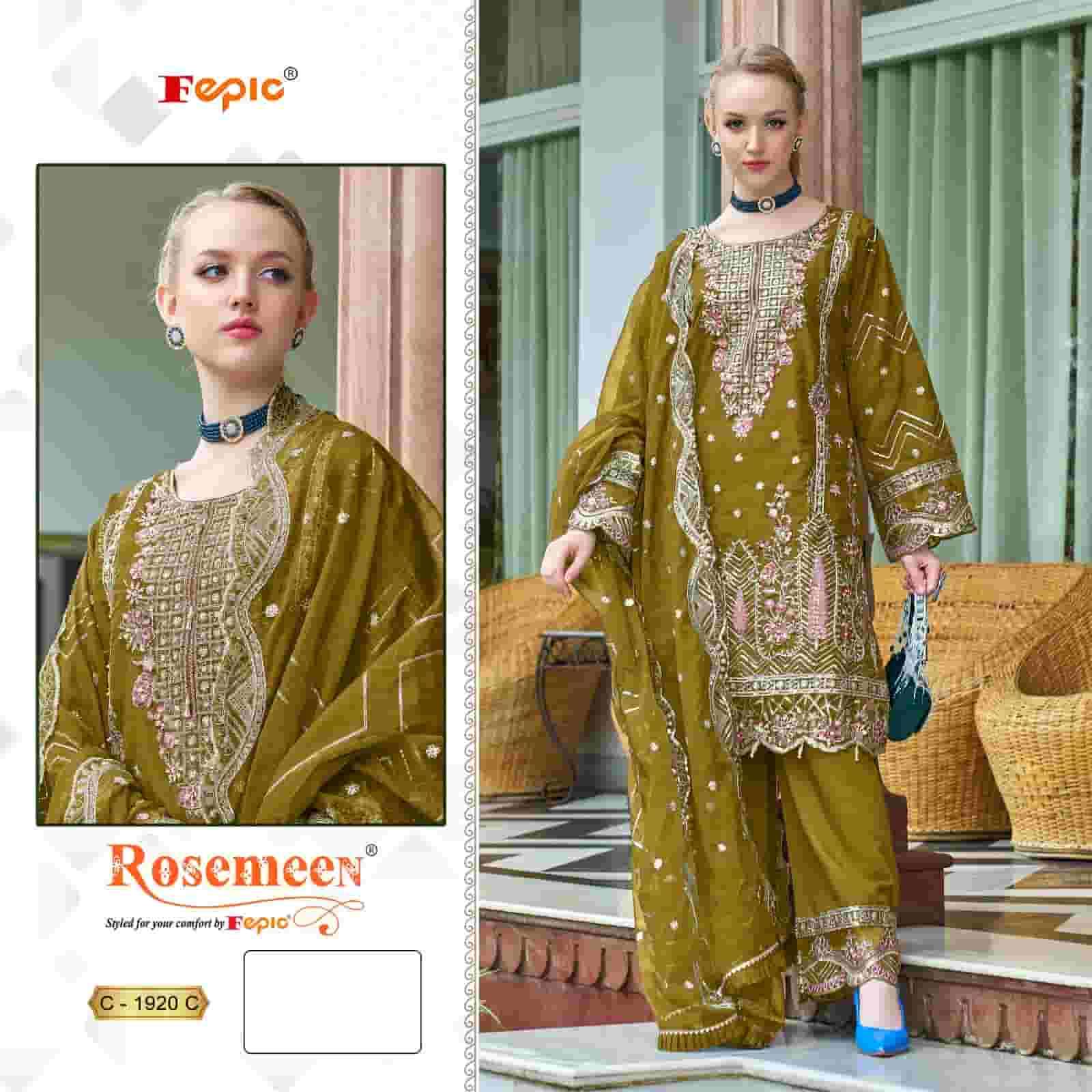 Fepic C 1920 Colors Pakistani Style Designer Festive Wear Organza Suit Wholesalers view 3