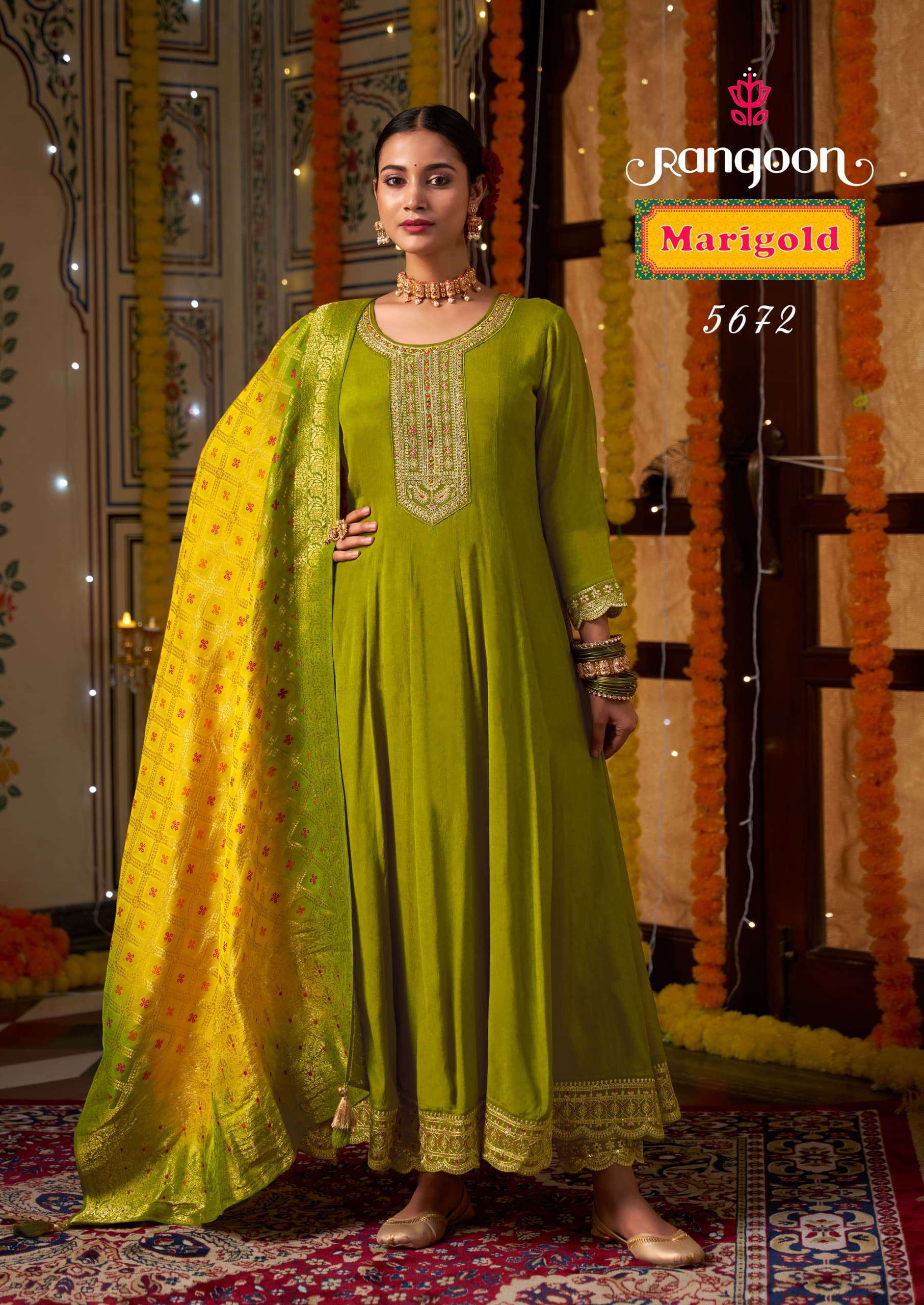 Rangoon Marigold Stylish Anarkali Pattern Suit Latest view 7