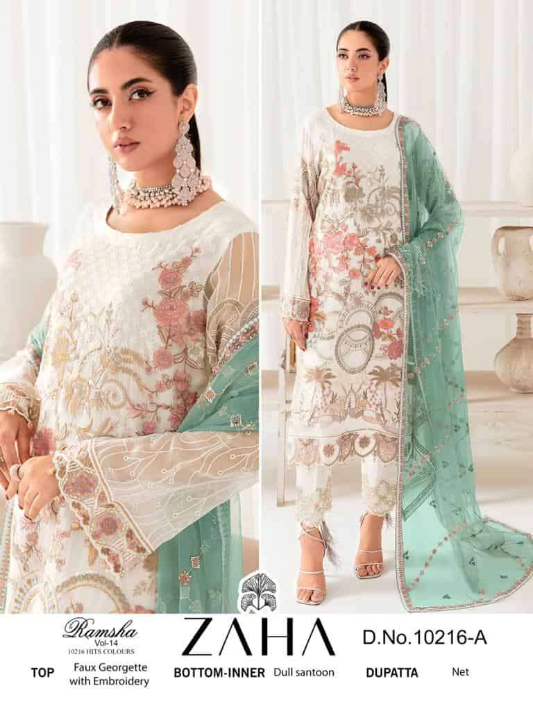 Zaha Ramsha Vol 14 10216 Hits Colors Pakistani Festive Wear Designer Suit Exporters view 2