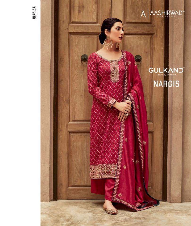 Aashirwad Nargis 9442 To 9446 New Designer Silk Suit Collection view 5