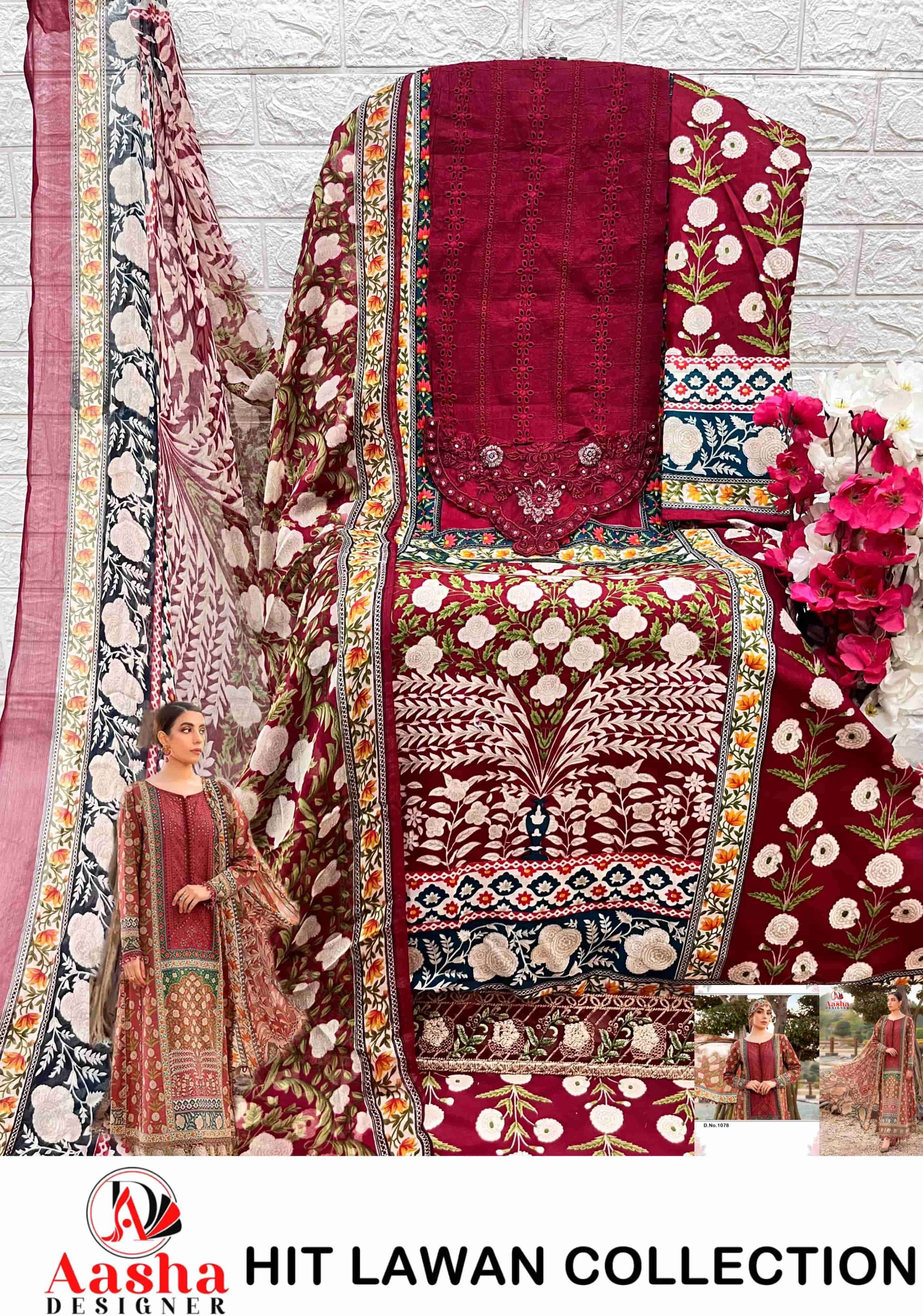 Aasha Designer 1078 Pakistani Style Designer Cotton Unstitched Dress Exporter view 2